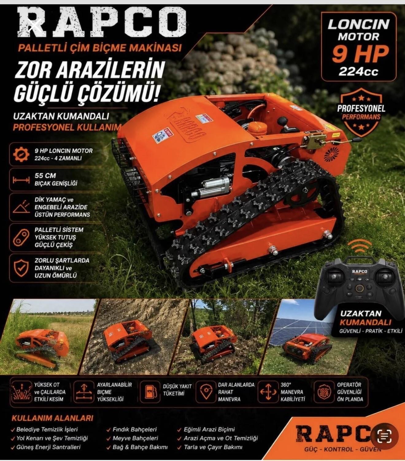 Rapco Paletli Uzaktan Kumandalı Ot Biçme Makinesi 9 HP Loncin 224 CC 55 CM